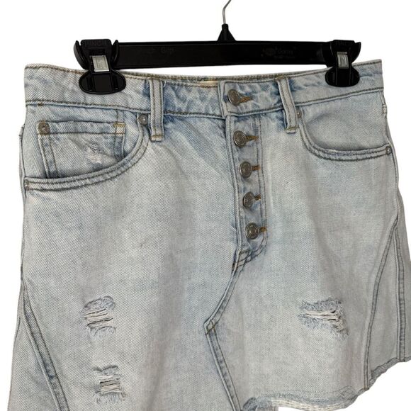 WE THE FREE Distressed Button Fly Denim Mini Skirt - Picture 3 of 7